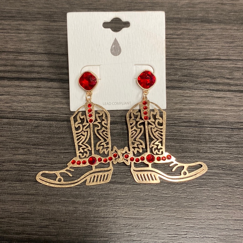 Boot earrings in red new unworn.  Light weight.